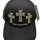 Black Baseball Cap with Silver Studded Cross Embellishments