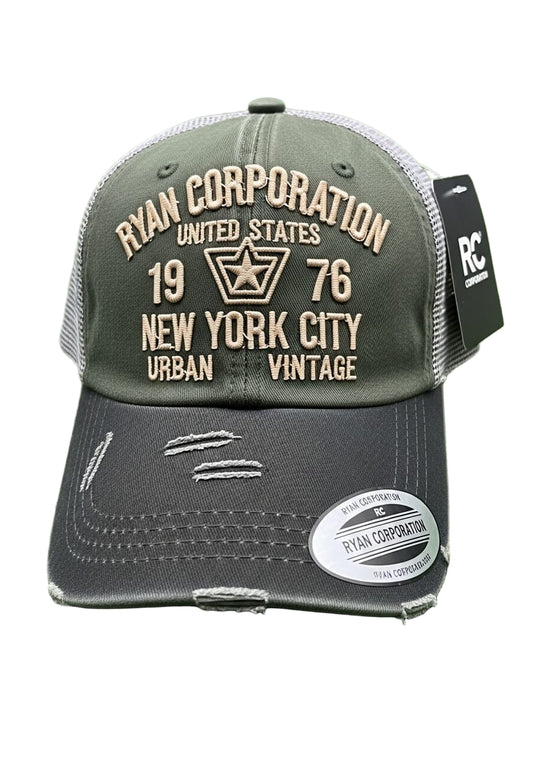 Distressed Green &amp; Black "Ryan Corporation" Vintage Trucker Cap