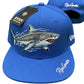 Bright Blue Flat-Brim Cap with Realistic Shark Embroidery