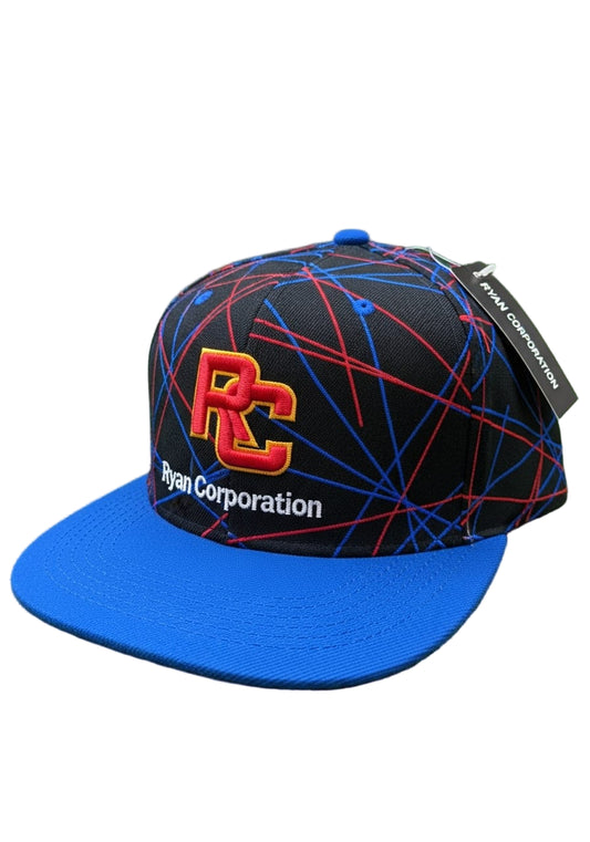 Black &amp; Blue Baseball Cap with Abstract Red-Blue Line Pattern and "RC" Logo