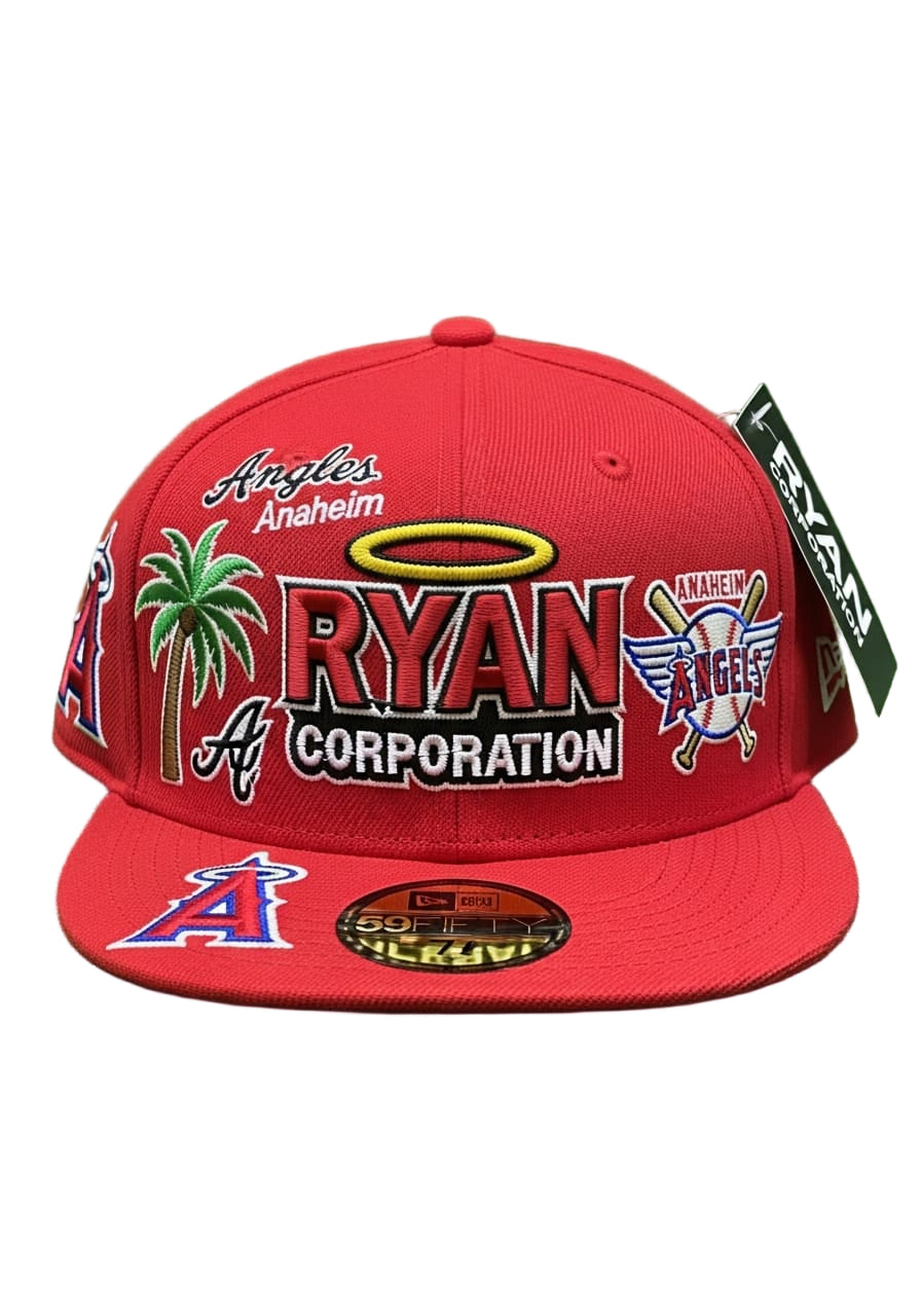 Red Flat-Brim Baseball Cap with Anaheim Angels Patchwork Embroidery