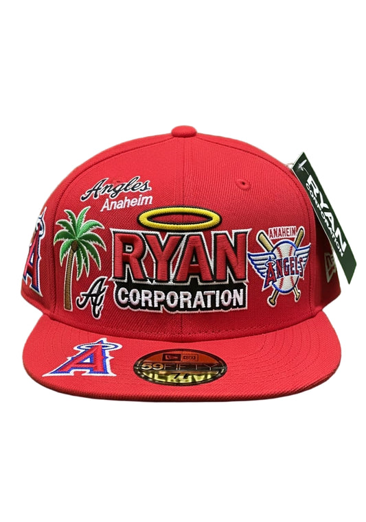 Red Flat-Brim Baseball Cap with Anaheim Angels Patchwork Embroidery