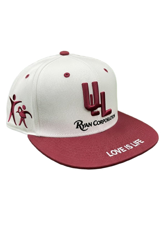 White &amp; Maroon Flat-Brim Baseball Cap with "UL" Embroidery