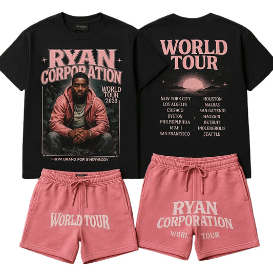 Black Tour Tee &amp; Pink Shorts Set
