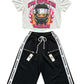 White Cropped "Racebabe" Tee &amp; Black Wide-Leg Sweatpants Set