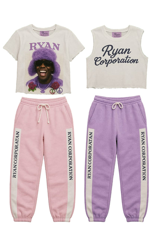 Streetwear Two-Set Collection: Distressed Crop Tops & Pastel Sweatpants