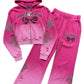 Vibrant Pink Distressed Tracksuit with Silver Stud Embellishments