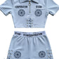 Light Blue Ribbed Crop Top &amp; High-Waisted Shorts Set