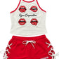 Red &amp; White Lip Graphic Athletic Set – Tank Top &amp; Lace-Up Shorts by Ryan Corporation