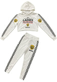 White Checkerboard Ladies Tracksuit – Cropped Hoodie &amp; Leggings Set by Ryan Corporation