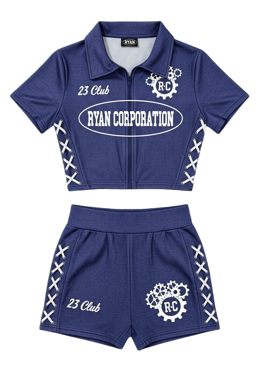 Indigo Blue Women's Athletic Set – Cropped Zip-Top &amp; High-Waisted Shorts