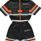 Ryan Corporation Black Cropped Jacket &amp; Shorts Set with Orange &amp; Reflective Stripes
