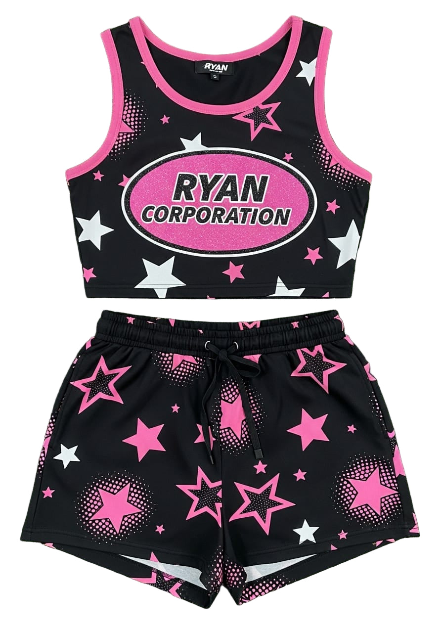 Ryan Corporation Pink Starburst Crop Set – Tank Top &amp; Shorts