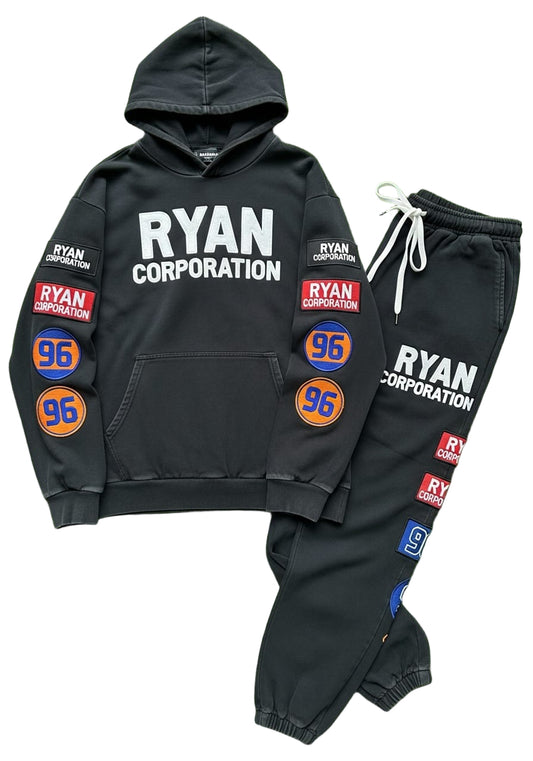 Ryan Corporation Patched Hoodie & Sweatpants Set Vintage Black