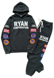 Ryan Corporation Patched Hoodie & Sweatpants Set Vintage Black