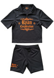Gothic Logo Zipped Top &amp; Shorts Set Black &amp; Orange