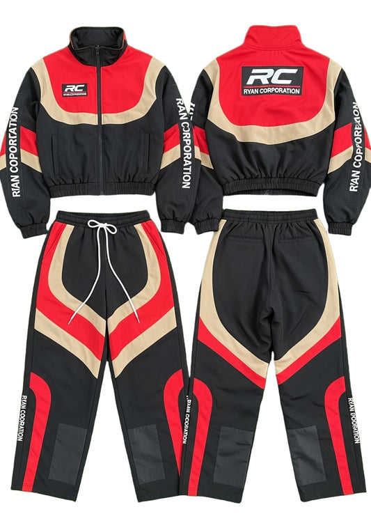 Black, Red &amp; Beige Racing-Style Tracksuit – Front &amp; Back Views