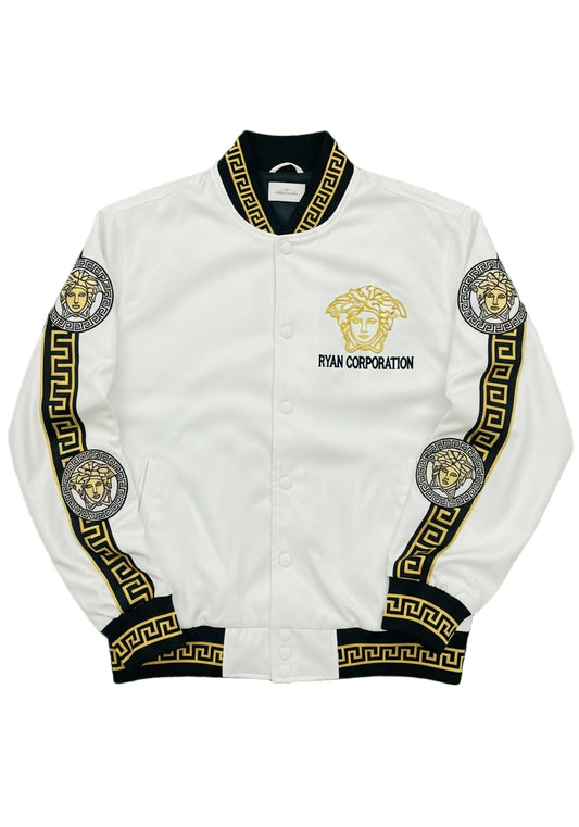Ryan Corporation White Jacket with Black & Gold Greek Key Trim