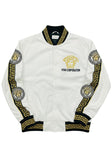 Ryan Corporation White Jacket with Black & Gold Greek Key Trim