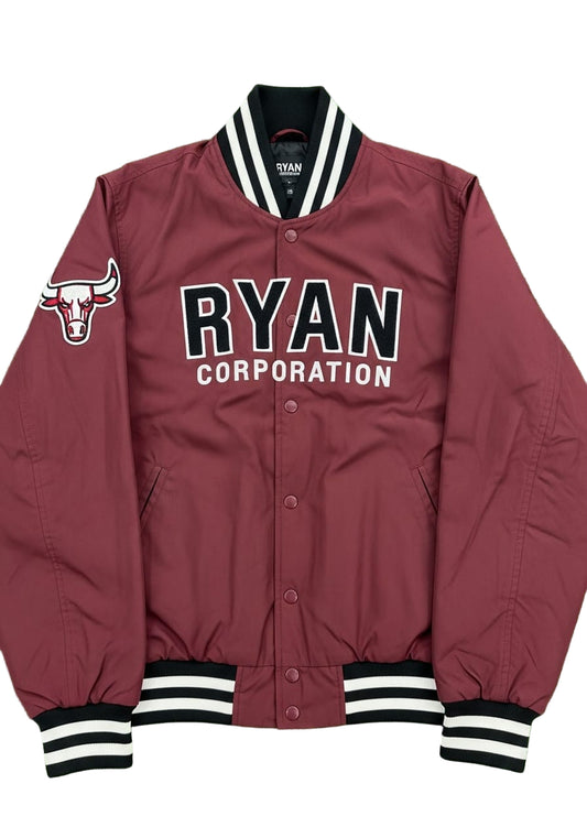 Ryan Corporation Maroon Varsity Jacket with White & Black Stripes