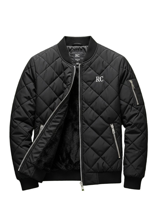 Ryan Corporation Black Quilted Winter Bomber Coat with Fur Lining