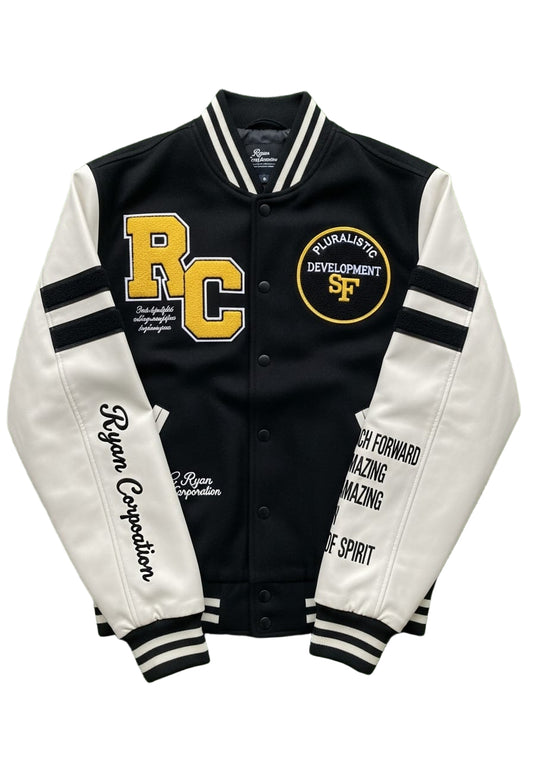 Black &amp; Cream Varsity Jacket “RC” Patch  Pluralistic Development Emblem