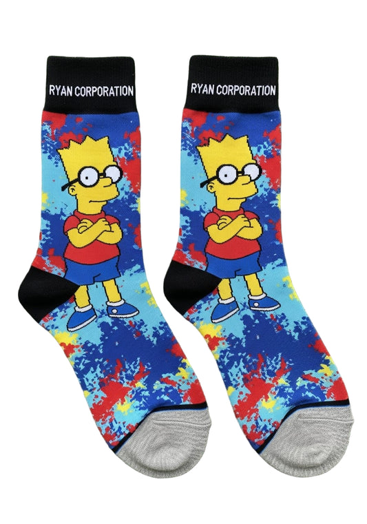 Cartoon Character Crew Socks  Blue Multicolor