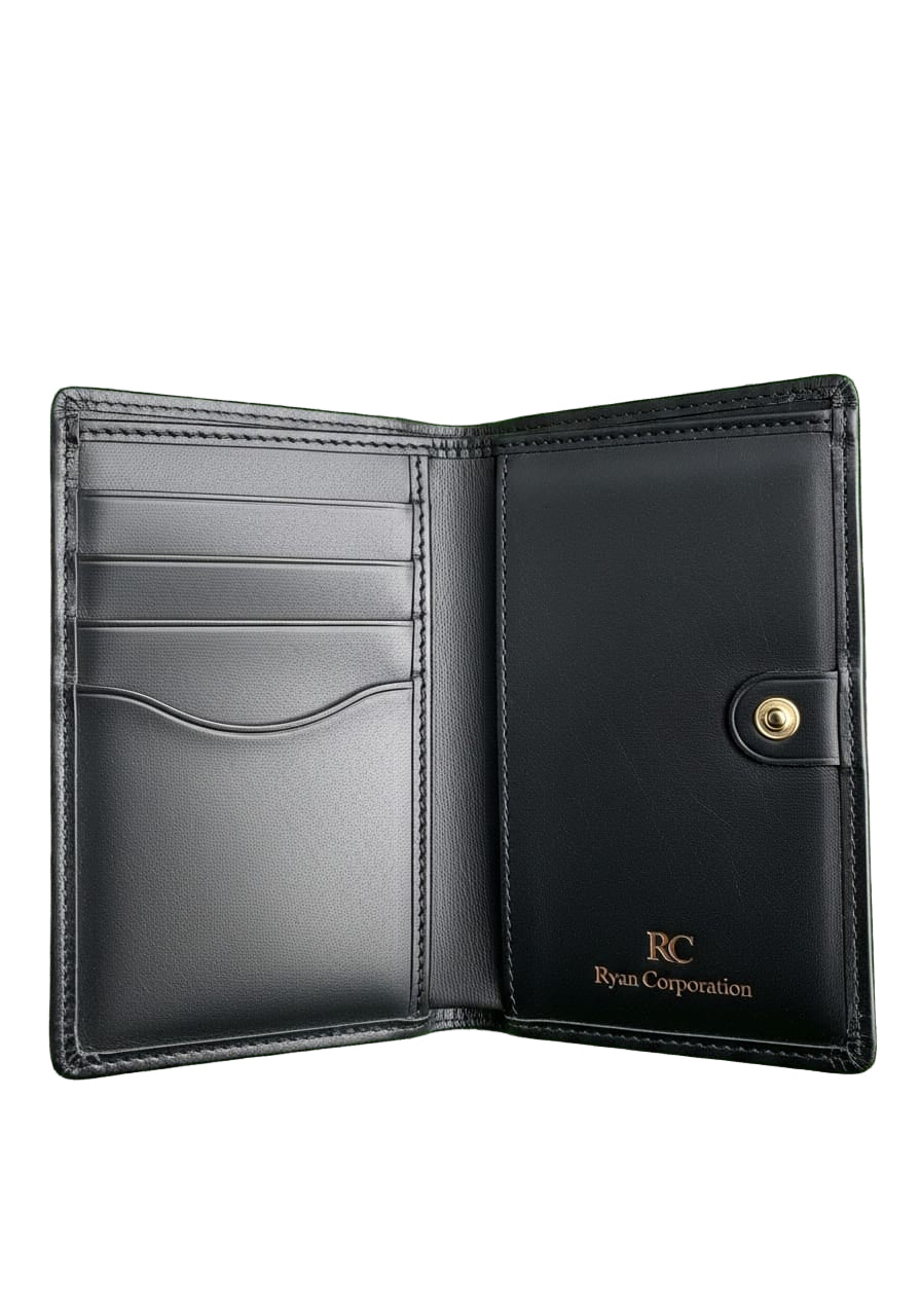 Black Leather Bifold Wallet Elegant Minimalist Design