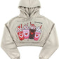 Tan Cropped Hoodie with Valentine’s Day Beverage Print