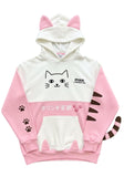 White &amp; Pink Cat-Themed Hoodie with Ears