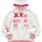 White &amp; Pink Hoodie with Graphic Stitched Design