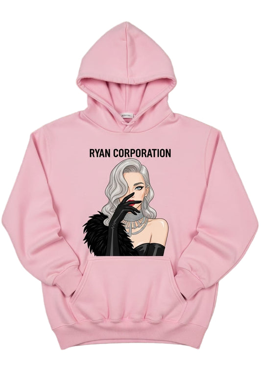 Pink Hoodie with Stylized Ryan Corporation Graphic