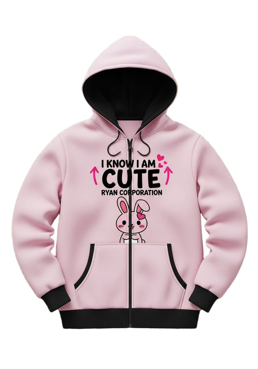 Light Pink Zip-Up Hoodie with Bunny Graphic