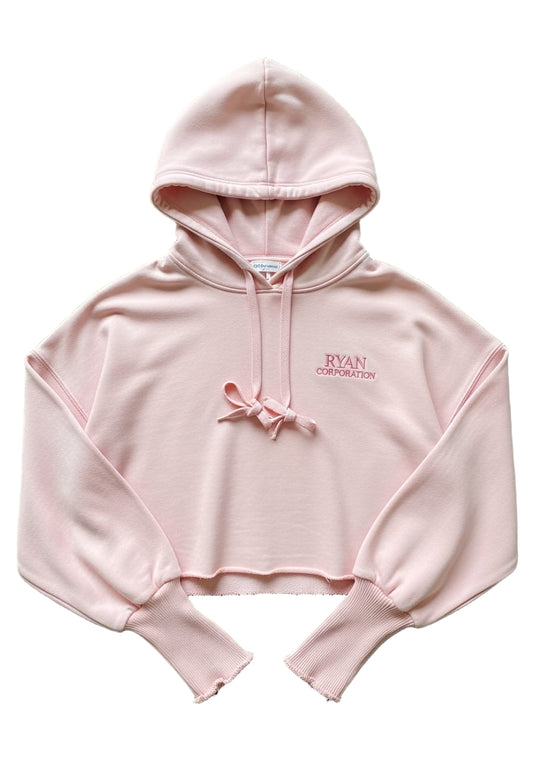 Light Pink Cropped Hoodie with Raw Hem