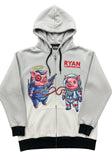 Grey Zipped Hoodie with Futuristic Pig Graphic