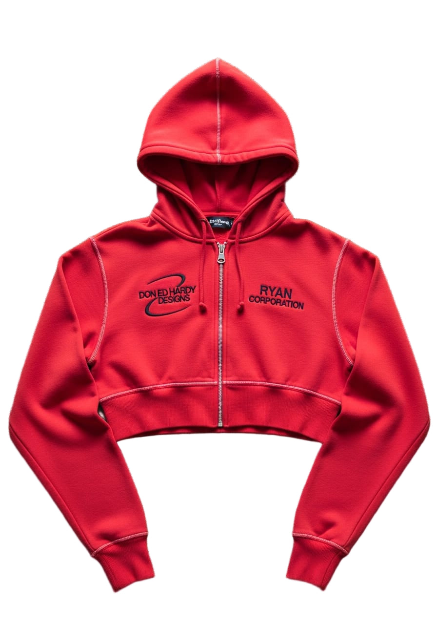 Vibrant Red Cropped Zip-Up Hoodie