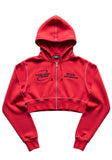 Vibrant Red Cropped Zip-Up Hoodie