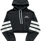 Black Cropped Hoodie with White Sleeve Stripes