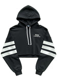 Black Cropped Hoodie with White Sleeve Stripes
