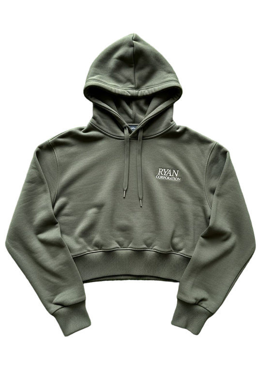 Dark Olive Green Cropped Hoodie
