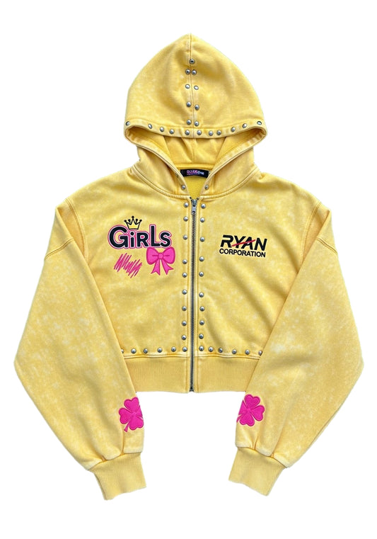Bright Yellow Studded Cropped Hoodie  Ryan Corporation