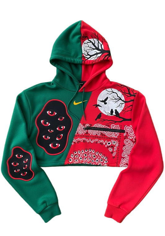 Cropped Green & Red Artistic Hoodie