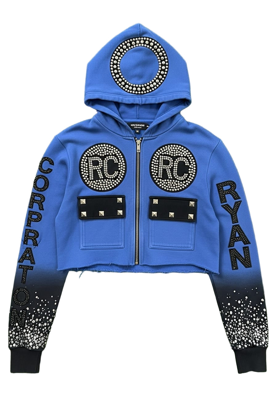 Blue Hooded Sweatshirt with Studded “RC” Details
