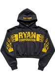Black Cropped Hoodie with Yellow Graphics