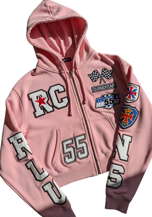 Cropped Light Pink Racing Hoodie