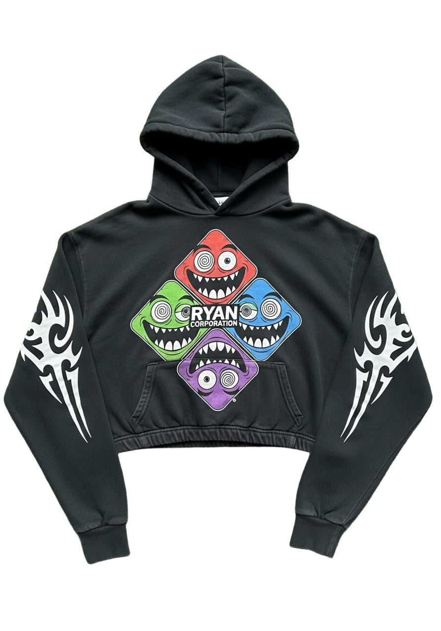Cropped Black Monster Graphic Hoodie