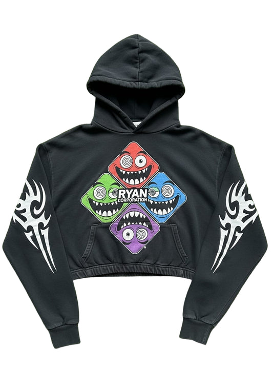 Cropped Black Monster Graphic Hoodie