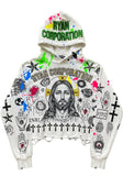 White Distressed Graphic Hoodie