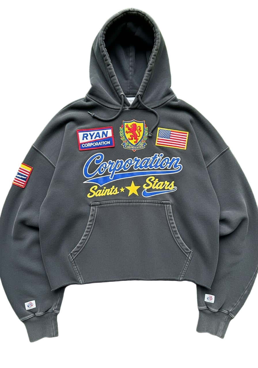 Black Distressed Patch Hoodie