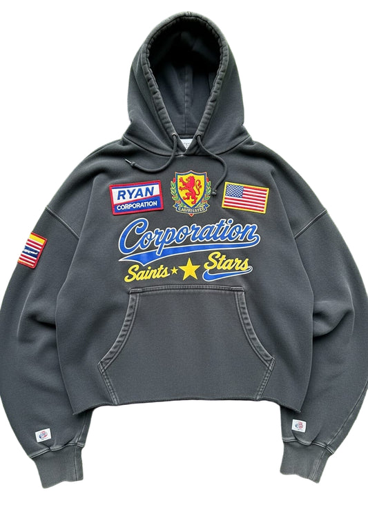 Black Distressed Patch Hoodie
